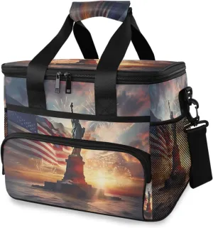 Independence Day Statue of Liberty Cooler Bag Insulated Cooler Soft Sided Cooler 24 Can Portable Picnic Bag Large Leakproof Lunch Bag Box for Beach Grocery Camping Travel Car Men Women