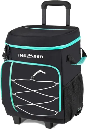 INSMEER Cooler with Wheels, Portable Rolling Cooler - 75 Cans/45L Ice Chest, Insulated Coolers, Large Travel Cooler for Grocery Shopping
