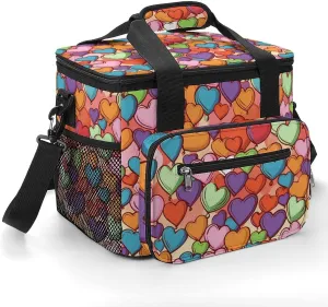 Insulated Camping Cooler Bag, Colorful Heart Pattern Print Ice Pack with Leakproof Lining 22.5L Capacity Portable Thermal Bag for Camping,Picnic