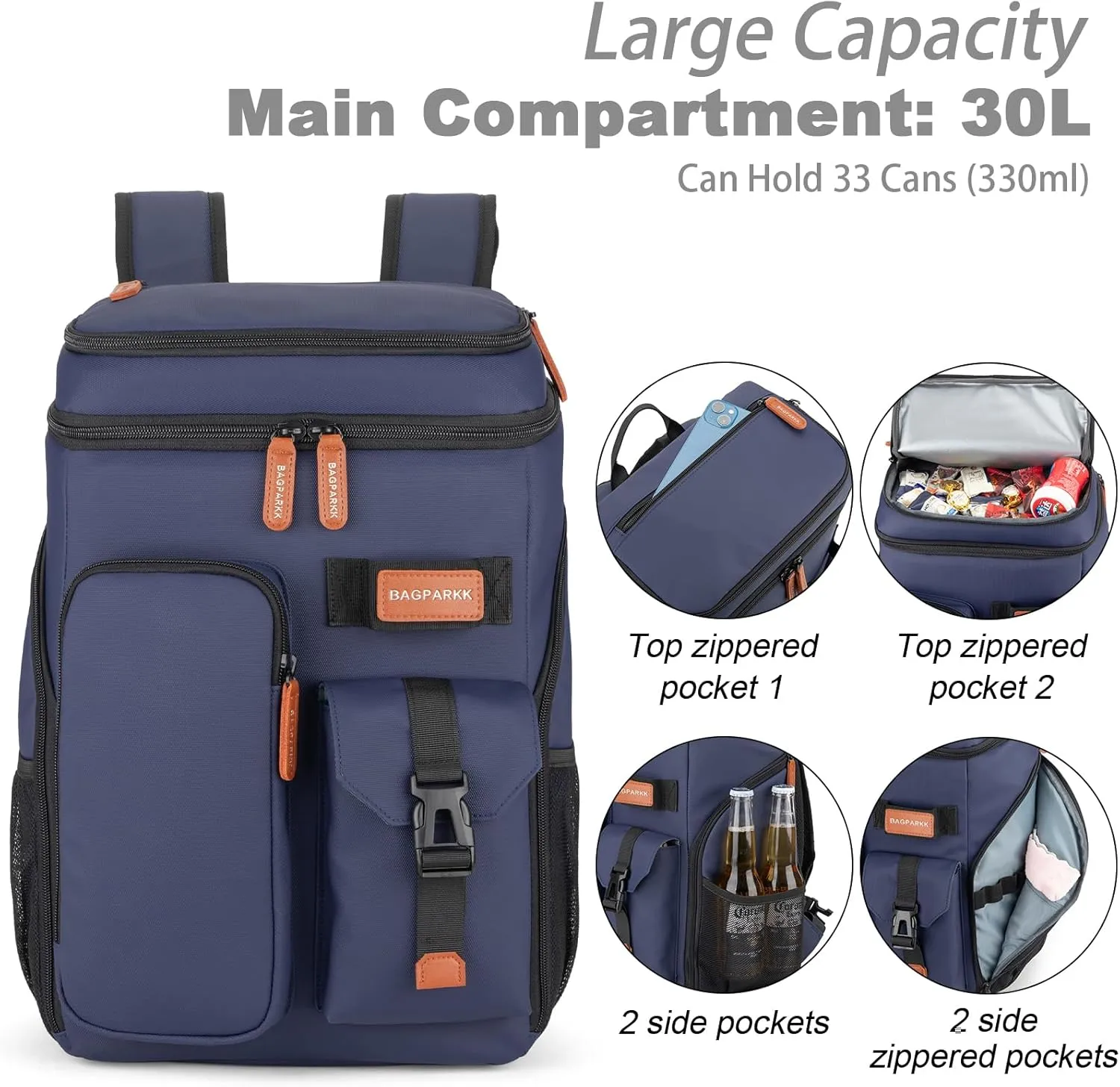 Insulated Cooler Backpack,33 Cans Multifunctional Double Deck Leakproof Cooler Bag with Sternum Strap,Large Capacity Lightweight Travel Camping Beach Backpack