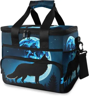 Insulated Cooler Bag 24 Cans Large Capacity Lunch Box-Wolf Moon Shade Print Leak Proof with Shoulder Strap for Camping Picnic