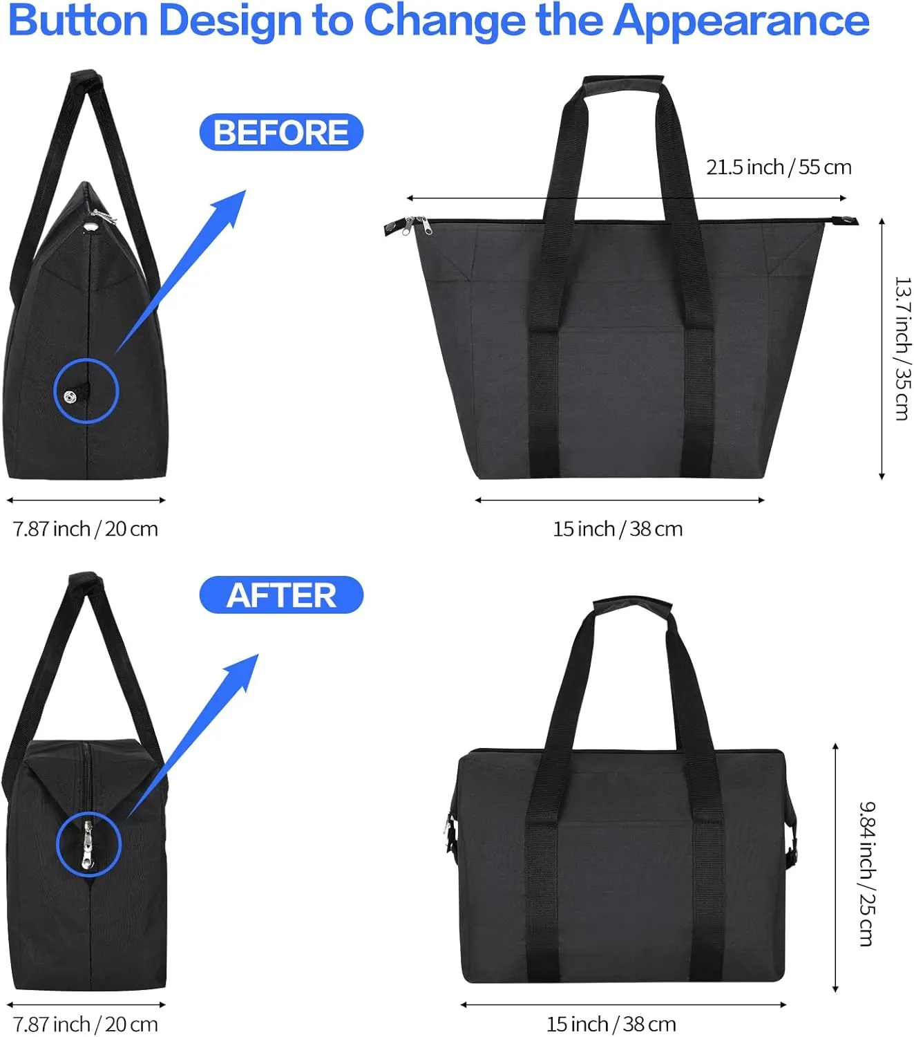 Insulated Cooler Bag - Reusable, Collapsible Cooler Grocery Bag, Thermal Foam Insulation for Hot/Cold Food, Ideal for Delivery, Travel,Beach and Picnics