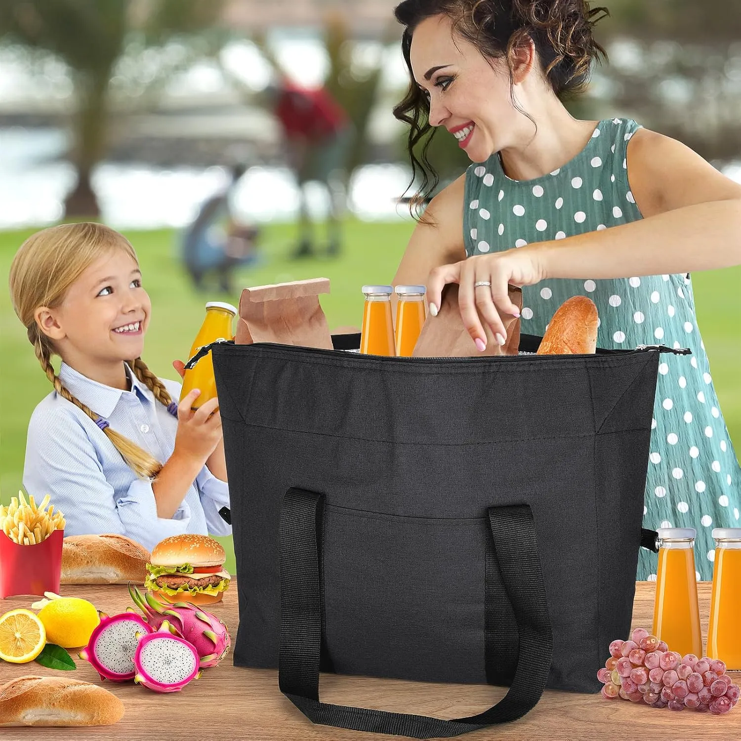 Insulated Cooler Bag - Reusable, Collapsible Cooler Grocery Bag, Thermal Foam Insulation for Hot/Cold Food, Ideal for Delivery, Travel,Beach and Picnics