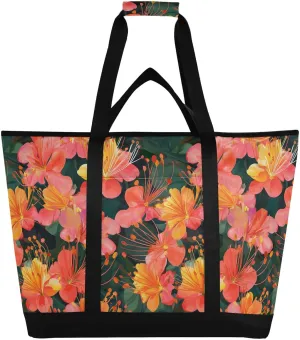 Insulated Cooler Bag with Zipper Keeps Food Hot or Cold Reusable Shopping Bags for Groceries with Zipper for Shopping Food Travel Beach Camping Beauty Flower