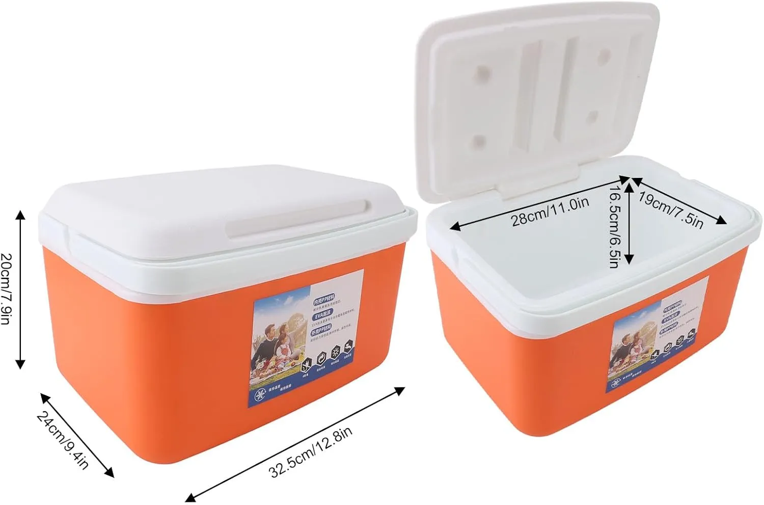 Insulated Cooler Box, Portable Hard Cooler Box, Cooler Lunch Box, Efficient Warm Cold, with Portable Handle, for Food Drink Beverage Beach Camping Picnic Fishing Boat