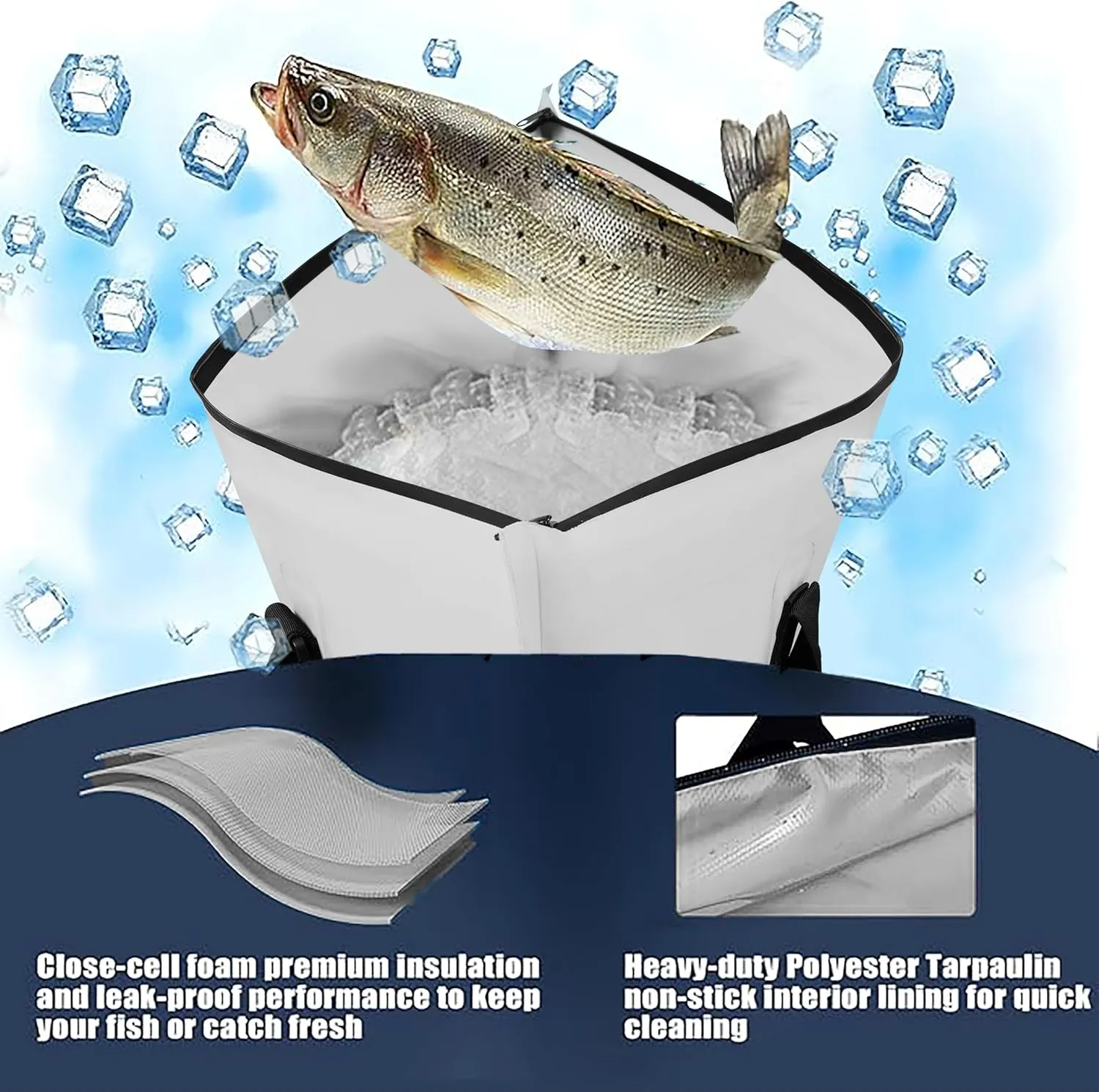 Insulated Fish Bag Cooler for Fishing 40x17 47x17Inches,Kill Bag with Drain Valve