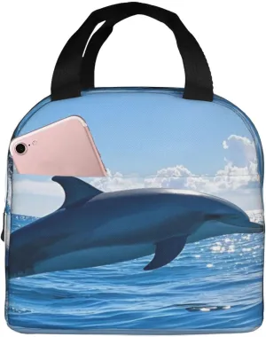 Insulated Lunch Bag for Men Women, Reusable Aluminum Foil Lunch Box, Leakproof Thermal Meal Cooler Shopping Grocery Tote Bag Handbags for Office Work Picnic, Ocean Sea Dolphin Leap Out