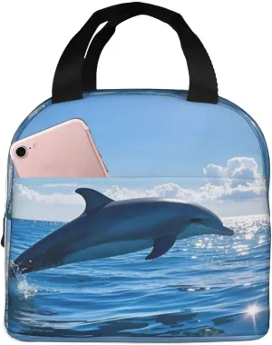 Insulated Lunch Bag for Women Men, Reusable Aluminum Foil Lunch Box, Leakproof Thermal Meal Cooler Shopping Grocery Tote Bag Handbags for Office Work Picnic, Ocean Sea Dolphin Leap Out