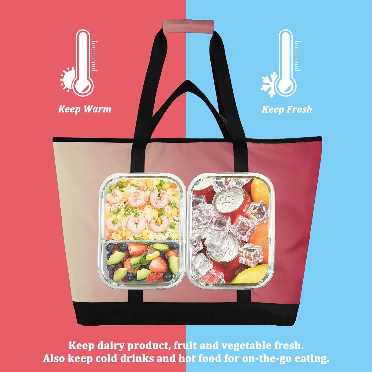 Insulated Soft Sided Cooler Bag Hot or Cold Carrier Portable Travel Cooler Personalized for Travel Picnics Delivery Blue Solid Color