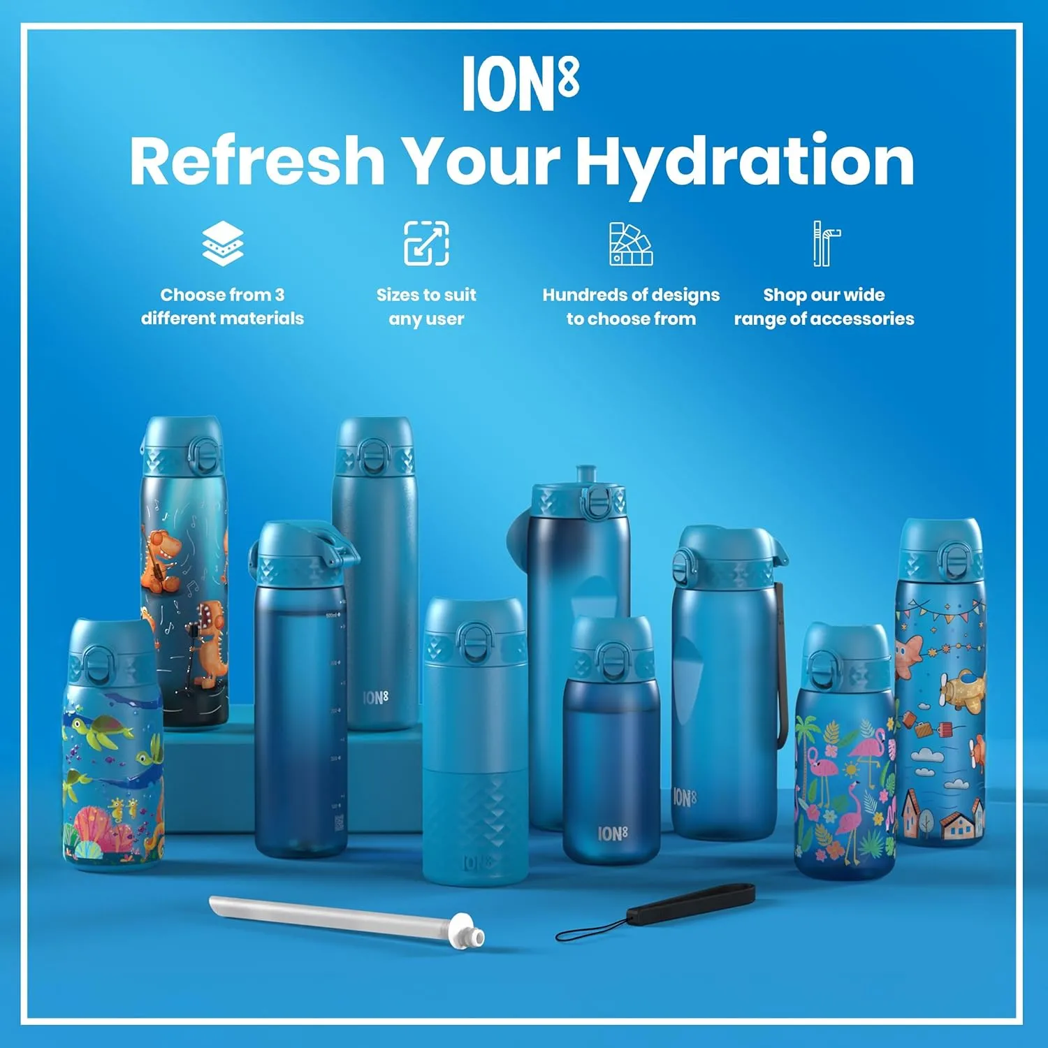 Ion8 1 Litre Water Bottle, Leak Proof, Flip Lid, Carry Handle, Rapid Liquid Flow, Dishwasher Safe, BPA Free, Soft Touch Contoured Grip, Ideal for Sports and Gym, Carbon Neutral Recyclon