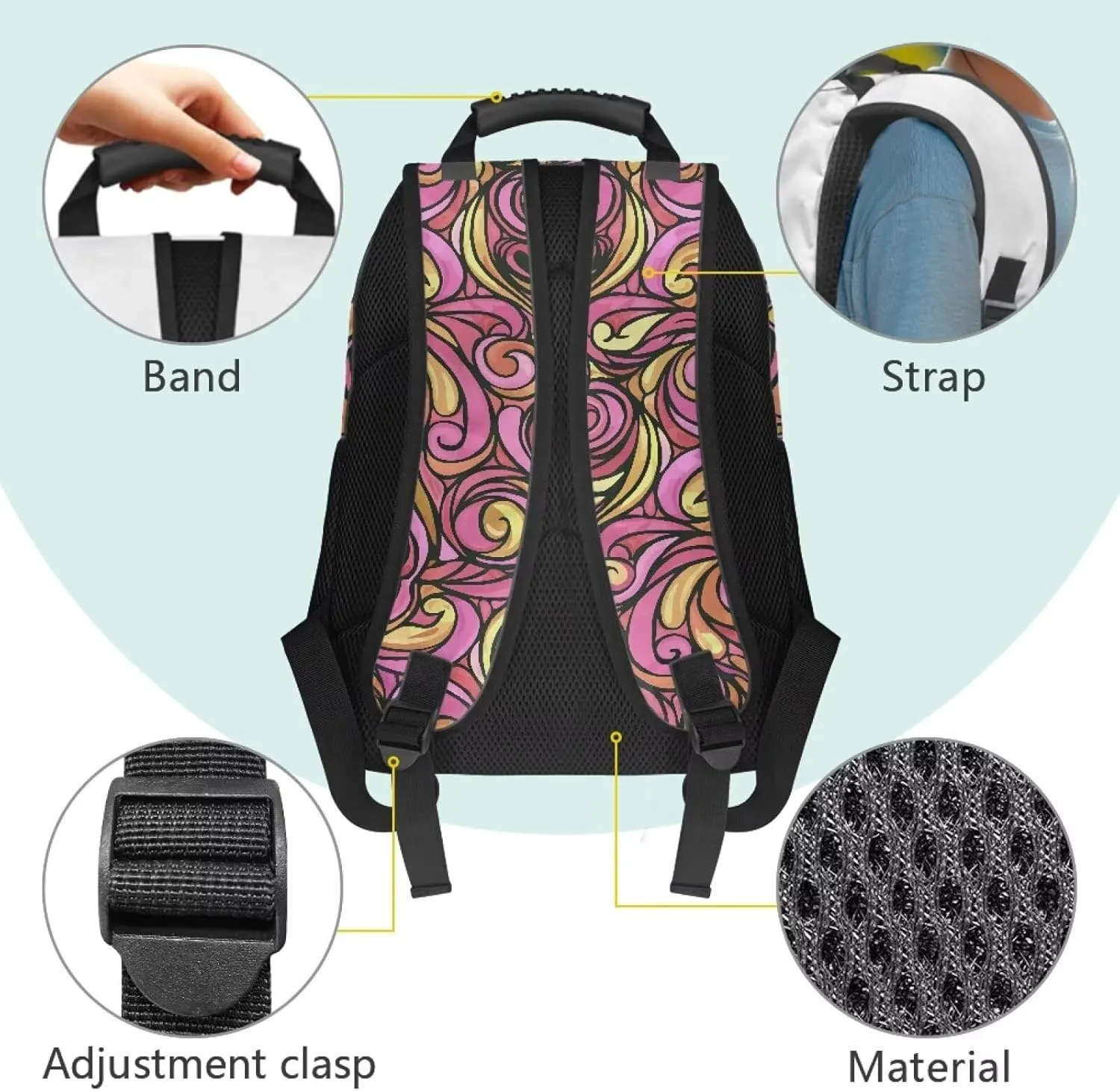 Irregular Pattern Travel Bag Backpack for Men Women Multi Compartment Back Packs School 17 Inch Bagpack Laptop Supplies for College Daily