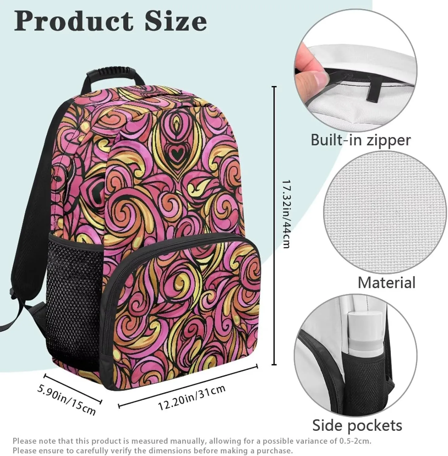 Irregular Pattern Travel Bag Backpack for Men Women Multi Compartment Back Packs School 17 Inch Bagpack Laptop Supplies for College Daily