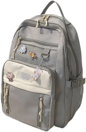 ISOLAY Cute Aesthetic Backpack Large Capacity Kawaii Backpack Casual Daypack Waterproof Travel Bags for Women (Grey)