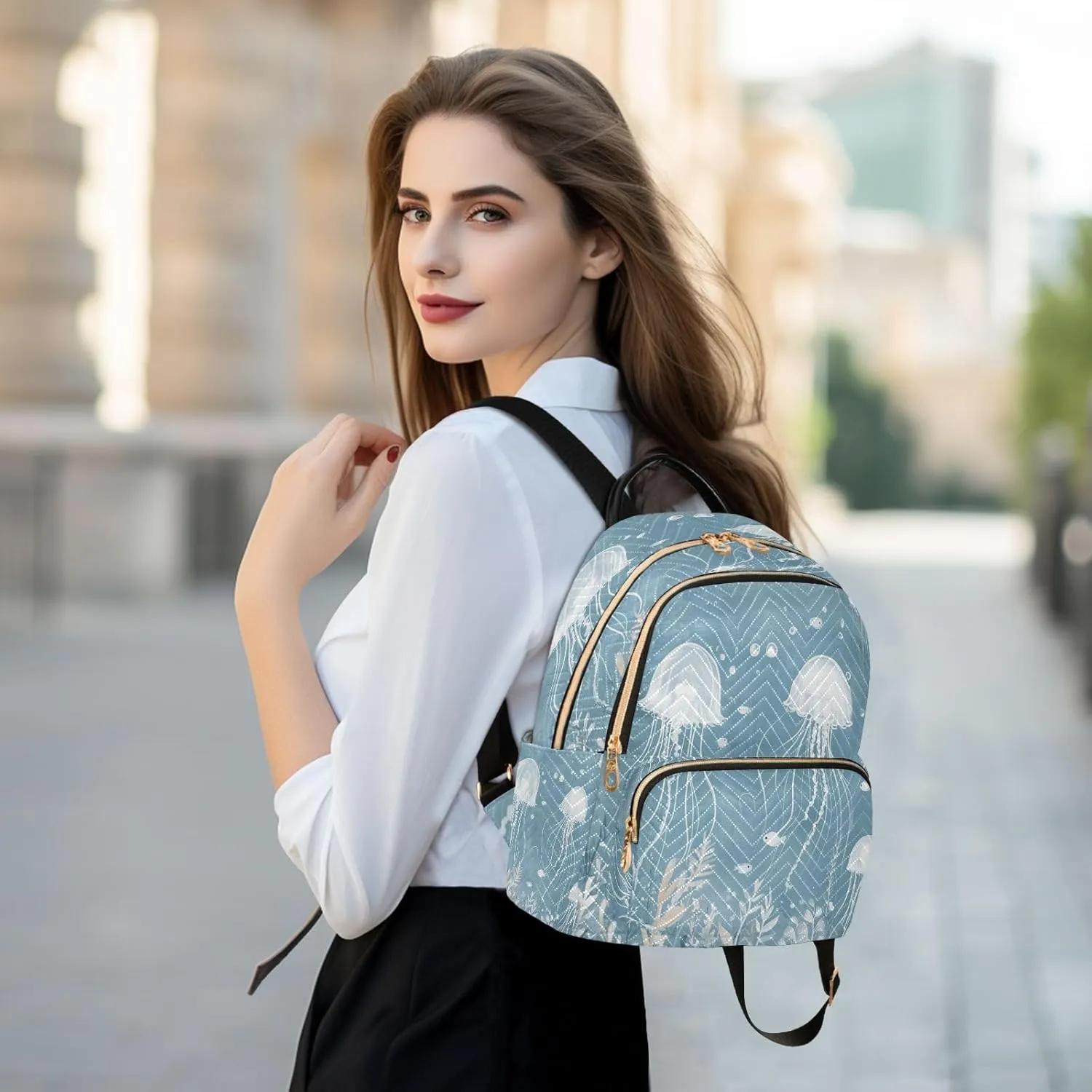 Jellyfish Seaweed Lightblue Backpack Purse for Women Shoulder Travel Daypacks Bags with Anti-theft Back for Women Hiking M