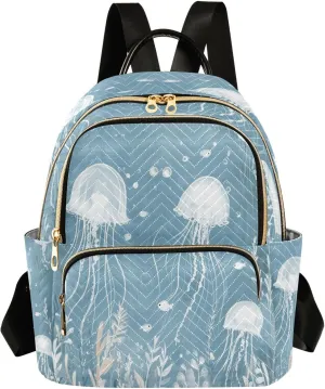 Jellyfish Seaweed Lightblue Backpack Purse for Women Shoulder Travel Daypacks Bags with Anti-theft Back for Women Hiking M