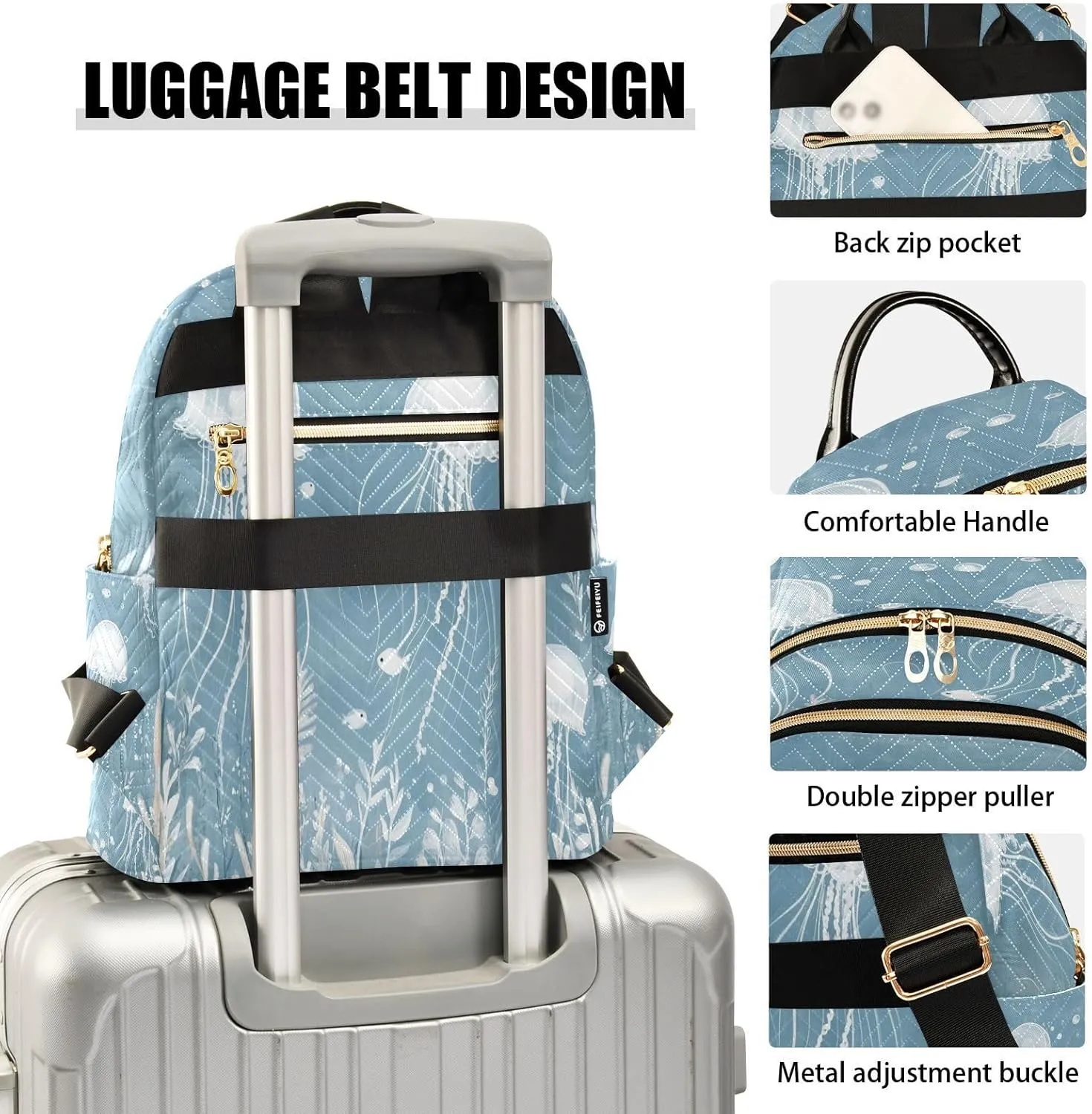 Jellyfish Seaweed Lightblue Backpack Purse for Women Shoulder Travel Daypacks Bags with Anti-theft Back for Women Hiking M