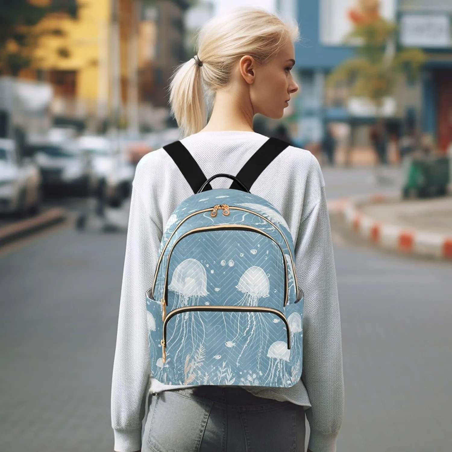 Jellyfish Seaweed Lightblue Backpack Purse for Women Shoulder Travel Daypacks Bags with Anti-theft Back for Women Hiking M