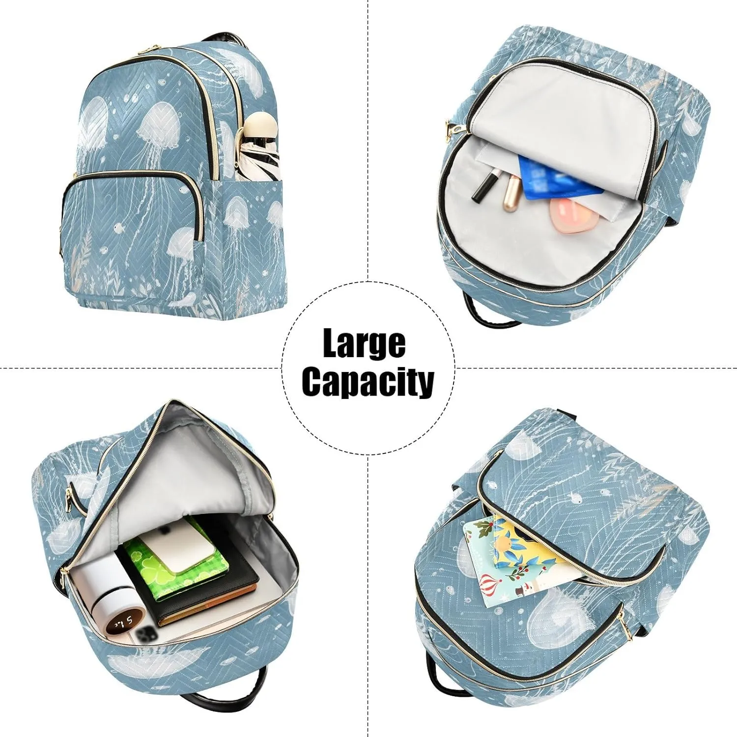 Jellyfish Seaweed Lightblue Backpack Purse for Women Shoulder Travel Daypacks Bags with Anti-theft Back for Women Hiking M