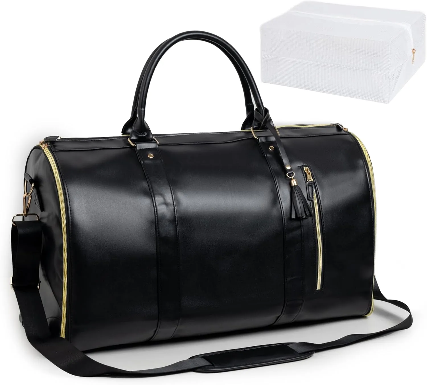 Jenni Convertible Travel Bag with Removable Wheels, High Capacity with Shoe Compartment (Pure Black)
