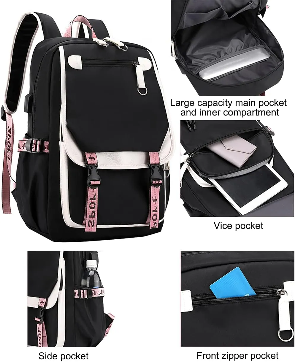 JiaYou Little Girls' School Students Book Bag Outdoor Daypack Backpack with USB Charging Port (Mint Green, 21 Liters)