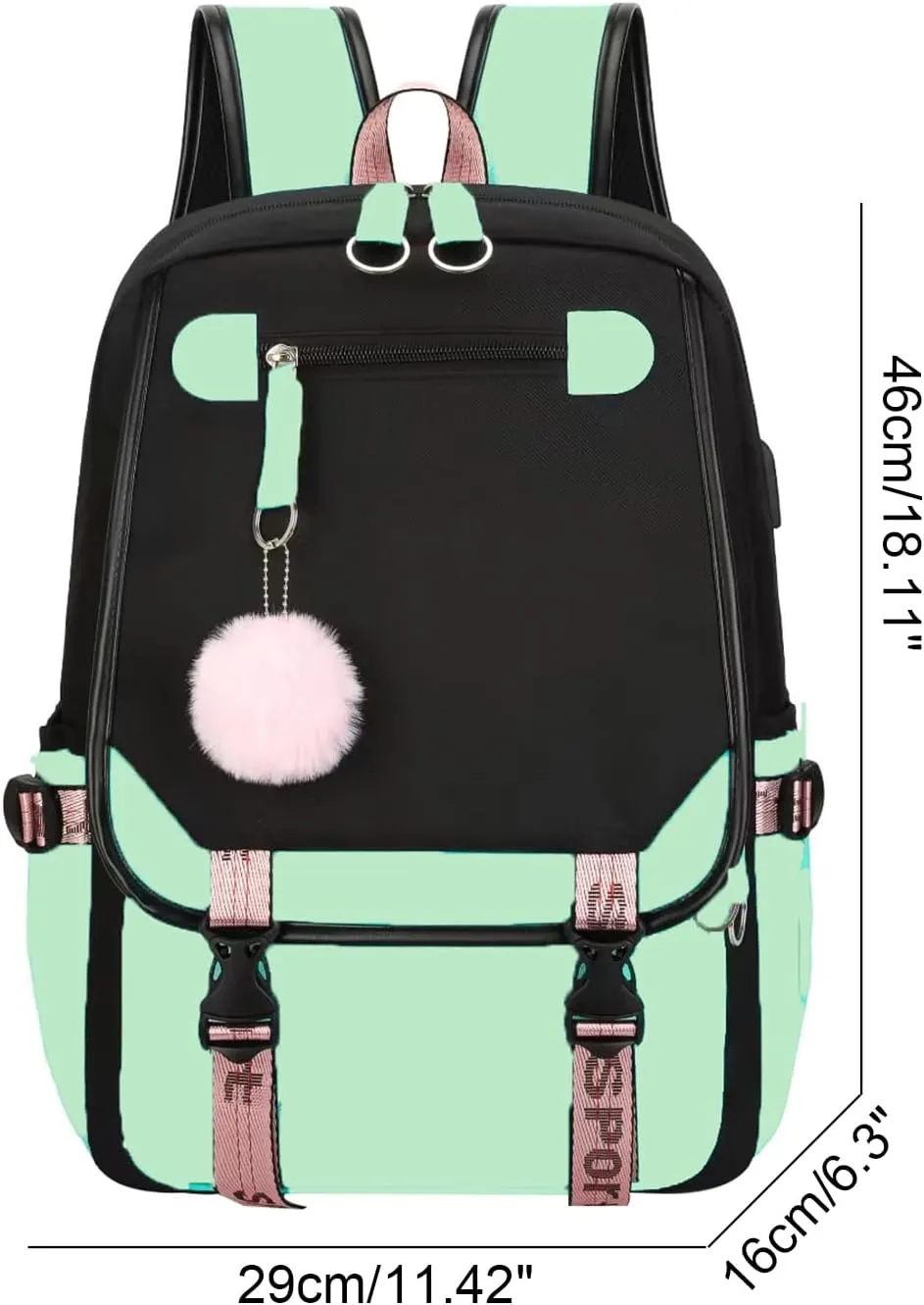 JiaYou Little Girls' School Students Book Bag Outdoor Daypack Backpack with USB Charging Port (Mint Green, 21 Liters)