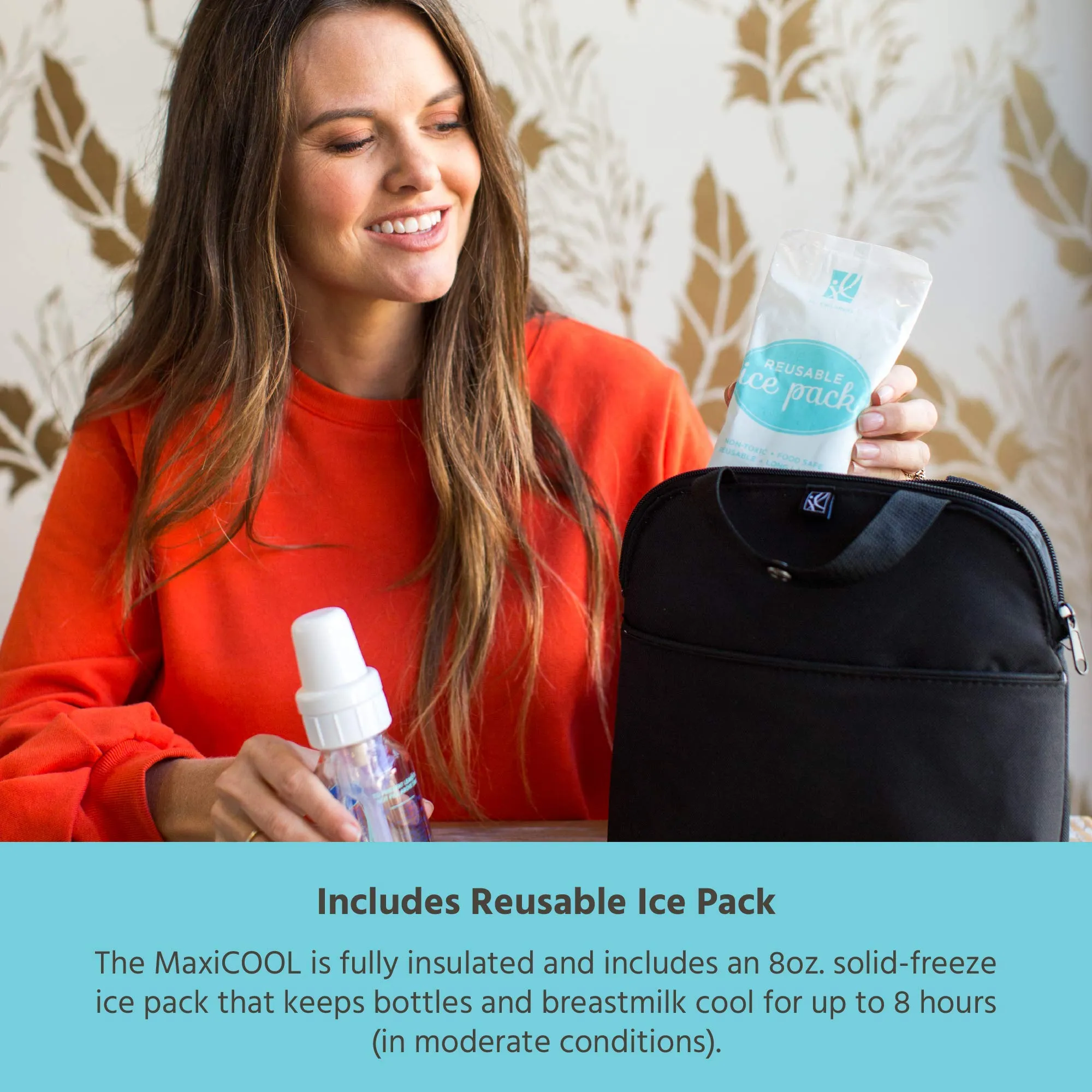 J.L. Childress MaxiCOOL 4 Bottle Breastmilk Cooler, Baby Bottle and Baby Food Bag, Insulated and Leak Proof, Ice Pack Included U1