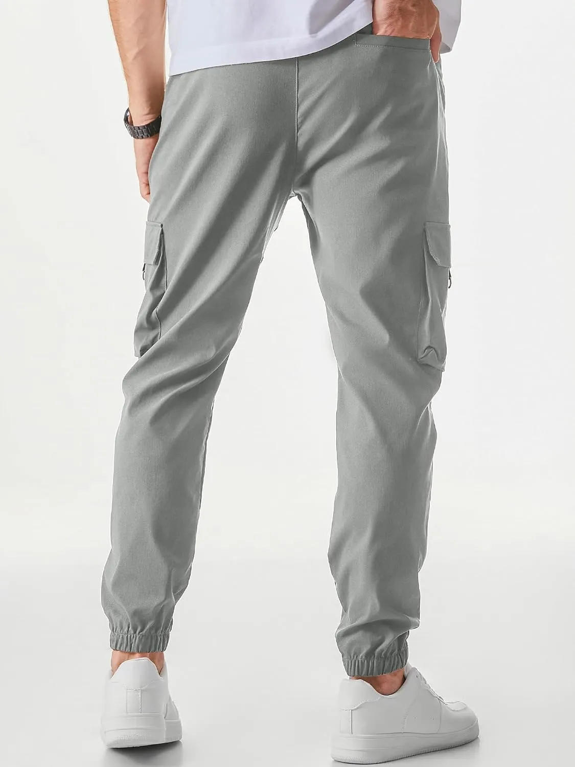 JMIERR Mens Cargo Pants Casual Lightweight Elastic Waist Drawstring Tapered Pant with Pockets
