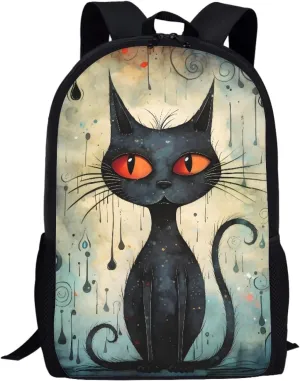 JooMeryer School Bags Backpack for Teens Childs Boys Girls 3D Animal Printed Casual Travel Knapsack Laptop Rucksack,Black Cat