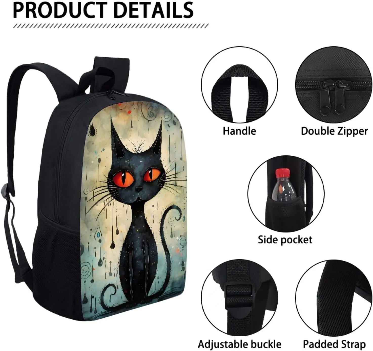 JooMeryer School Bags Backpack for Teens Childs Boys Girls 3D Animal Printed Casual Travel Knapsack Laptop Rucksack,Black Cat