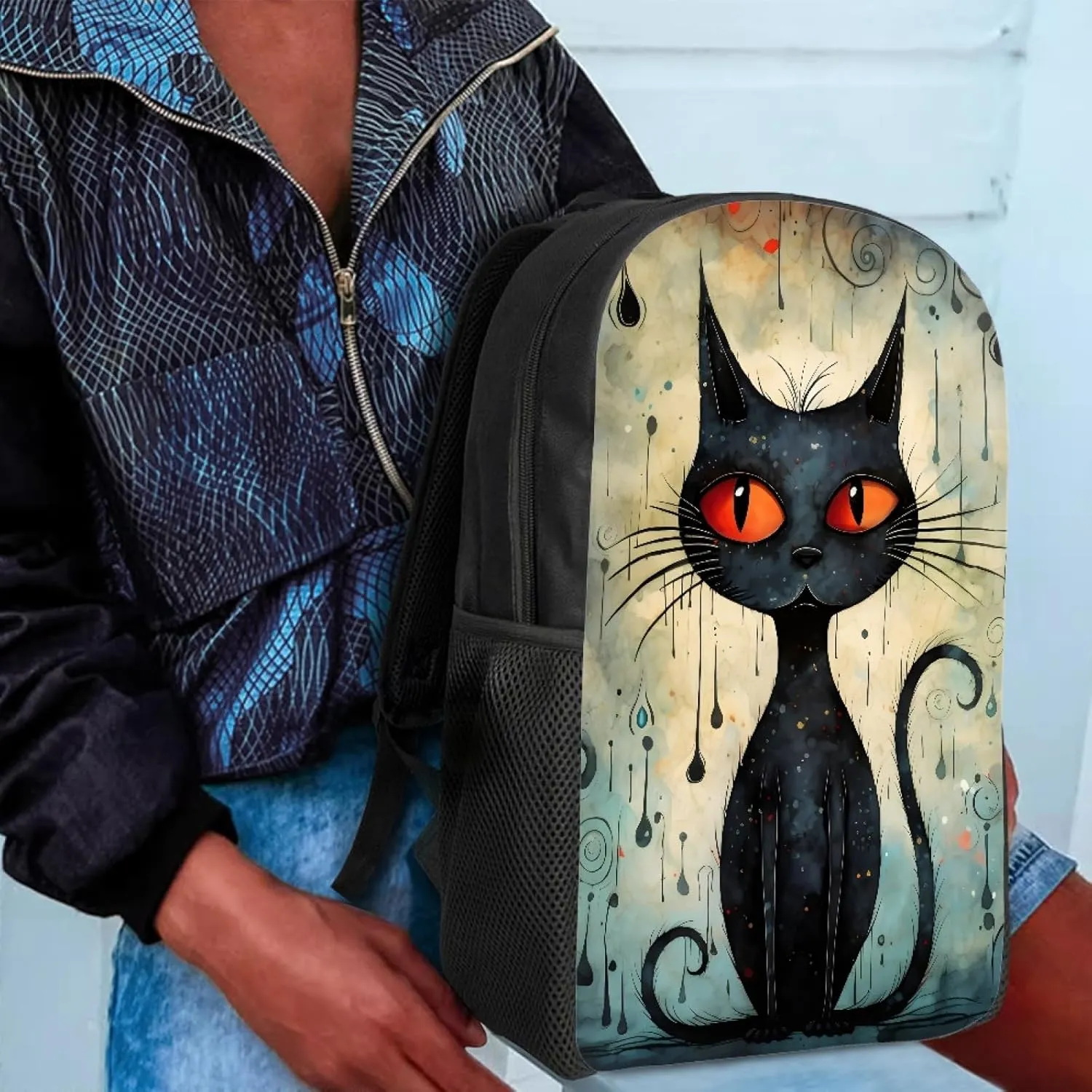 JooMeryer School Bags Backpack for Teens Childs Boys Girls 3D Animal Printed Casual Travel Knapsack Laptop Rucksack,Black Cat