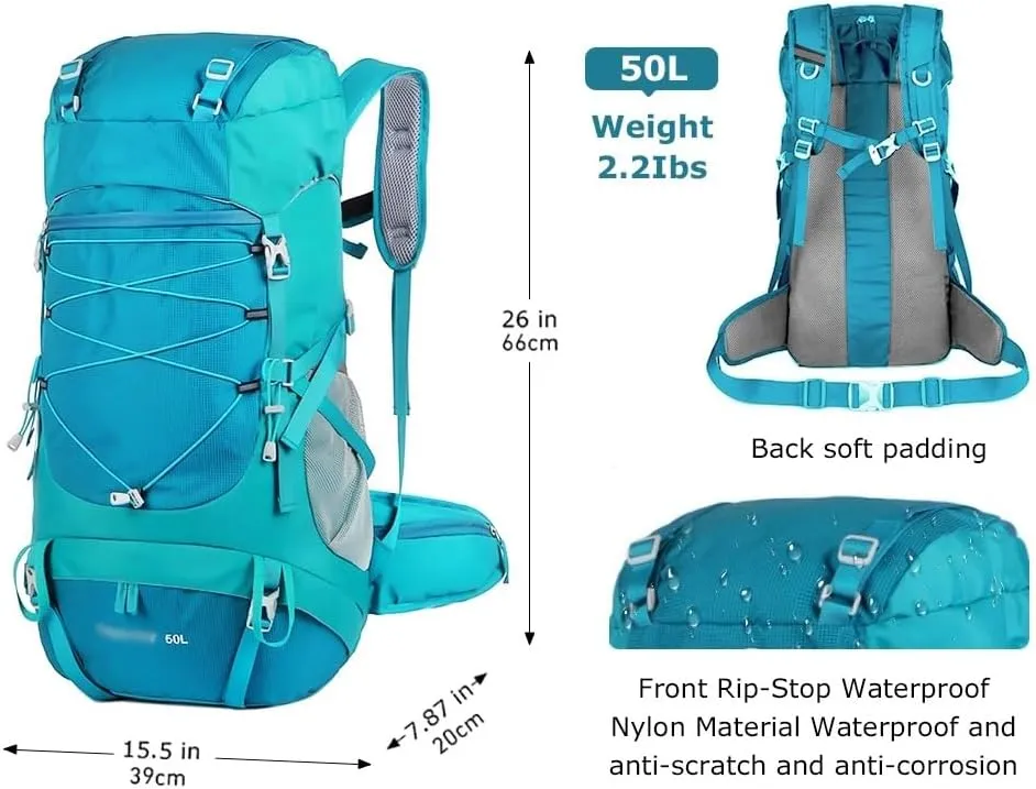 JSEIAJB 50L Hiking Backpack with Rain Cover Multifunctional Mountaineering Bag Outdoor Rucksack For Travel Trekking Camping