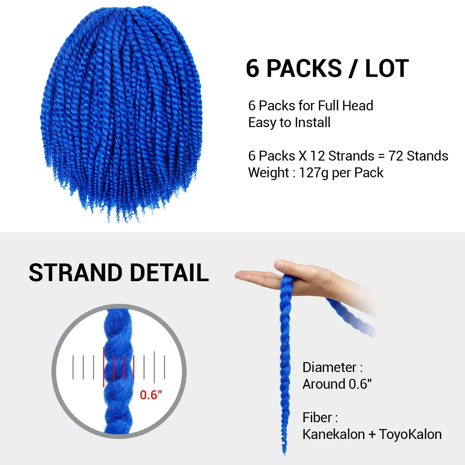 Jumbo Senegalese Twist Crochet Hair, 24 Inch, 4 Pack, Synthetic Extensions for Havana and Mambo Twist Styles, (Blue)