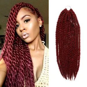 Jumbo Senegalese Twist Crochet Hair, 24 Inch, 4 Pack, Synthetic Extensions for Havana and Mambo Twist Styles, (BURG, Burgundy)