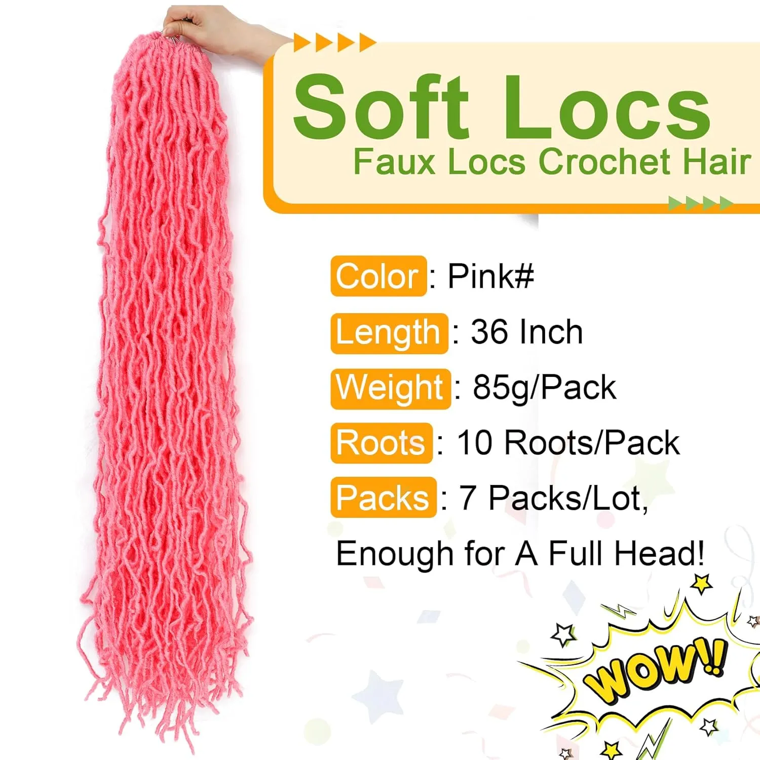 Karida Faux Locs Crochet Hair 36 Inches, New Soft Locs Crochet Hair 7 Packs, Crochet Faux Locs Hair Pre Looped Crochet Hair for Black Women (36 Inch (Pack of), Pink#)