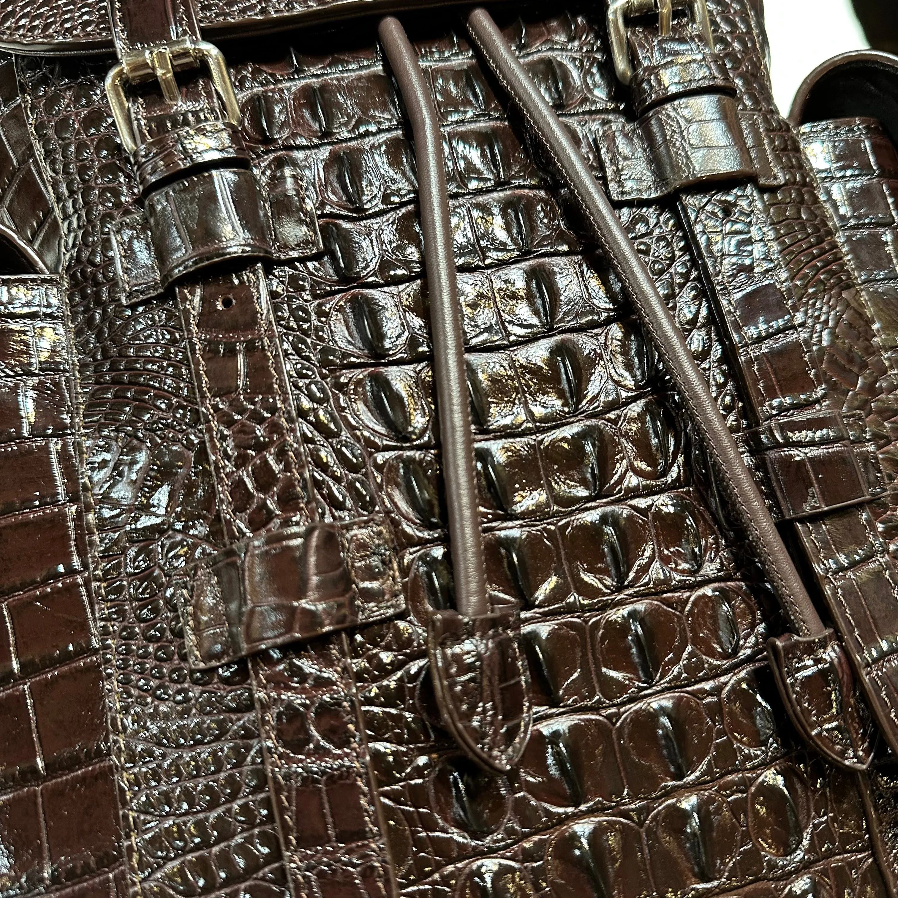 Kashani Chocolate Brown Hornback Alligator Rucksack