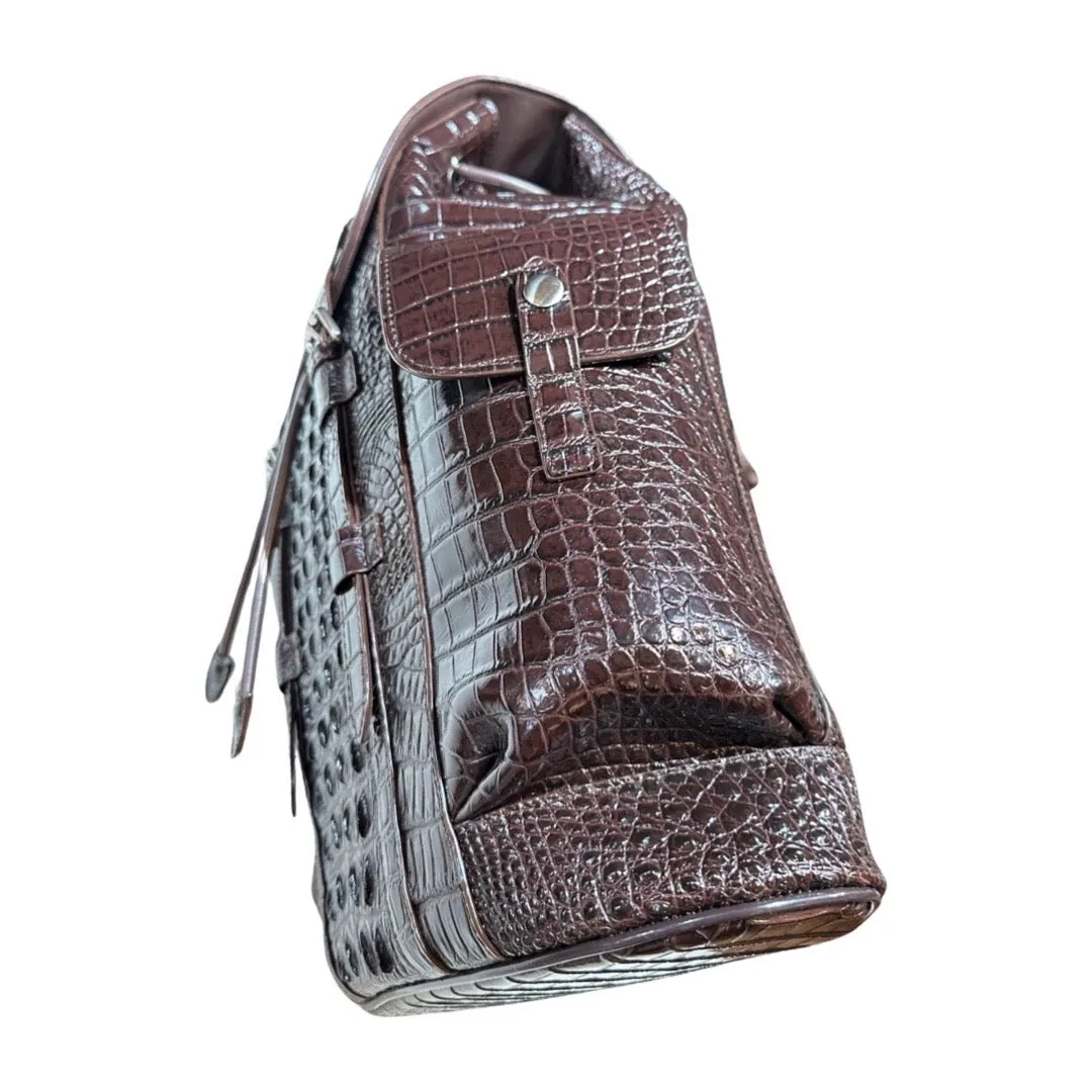 Kashani Chocolate Brown Hornback Alligator Rucksack