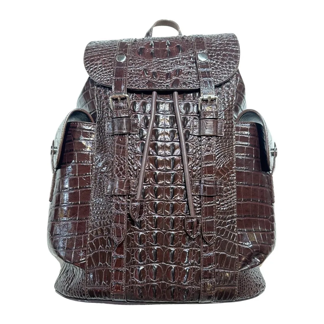 Kashani Chocolate Brown Hornback Alligator Rucksack