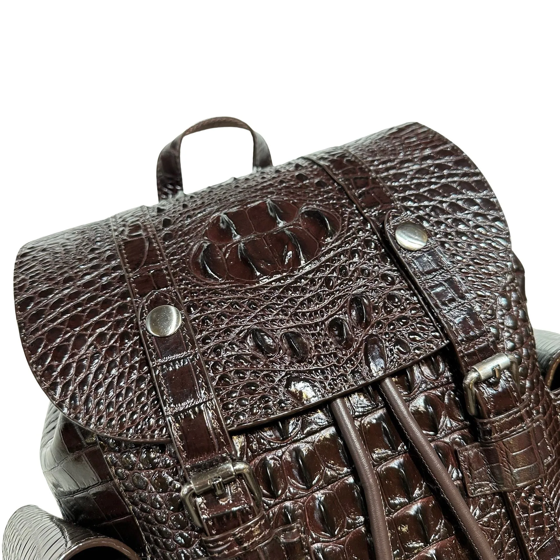 Kashani Chocolate Brown Hornback Alligator Rucksack