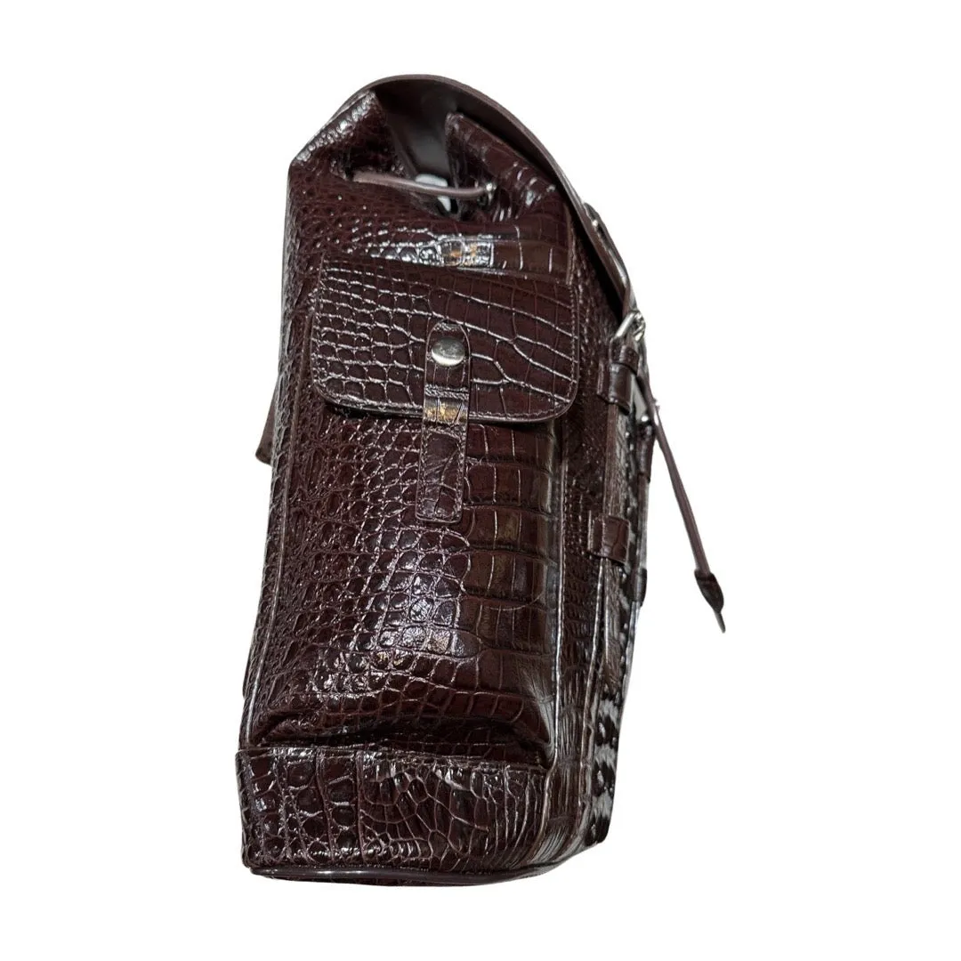 Kashani Chocolate Brown Hornback Alligator Rucksack