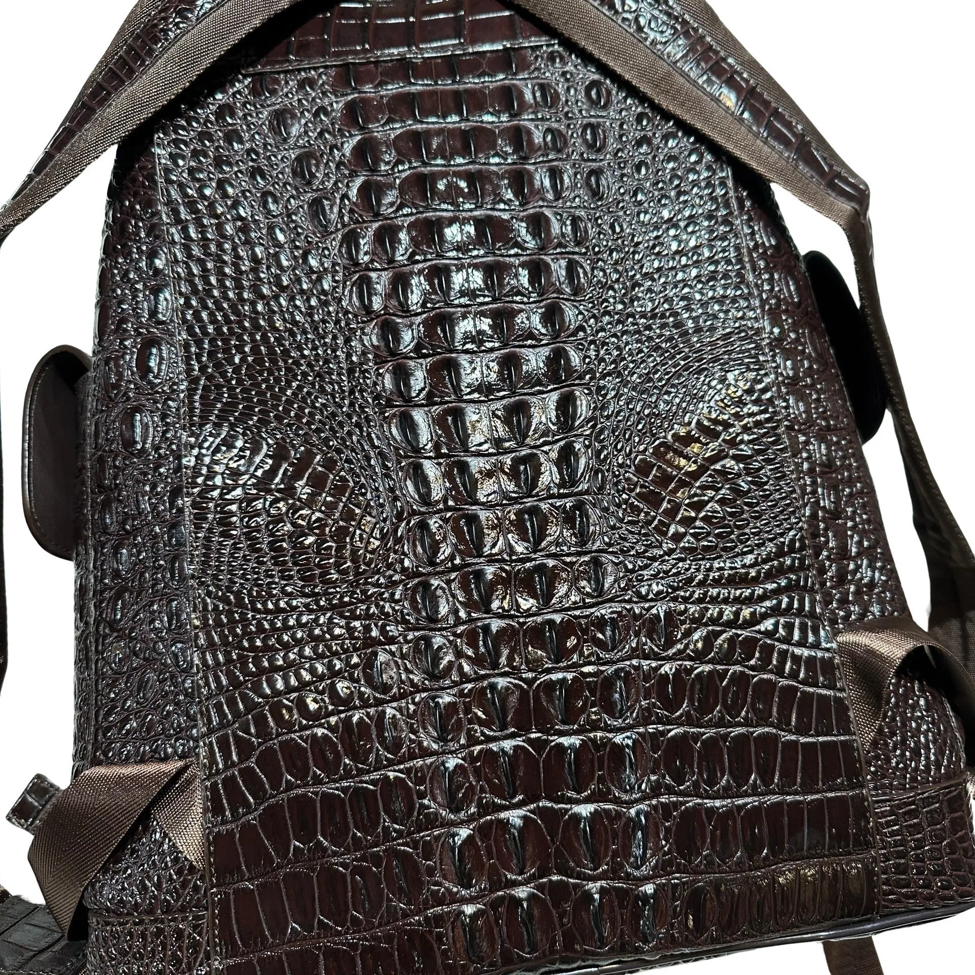 Kashani Chocolate Brown Hornback Alligator Rucksack