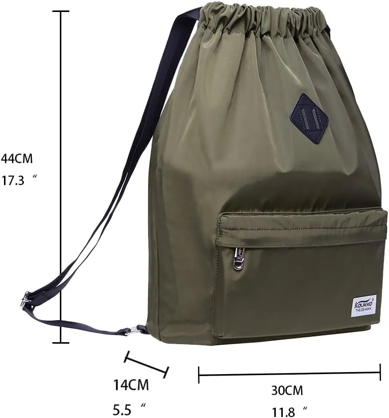 KAUKKO Drawstring Sports Backpack Gym Yoga Bag Shoulder Rucksack for Men and Women(1031-2-GREEN)