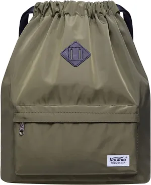 KAUKKO Drawstring Sports Backpack Gym Yoga Bag Shoulder Rucksack for Men and Women(1031-2-GREEN)