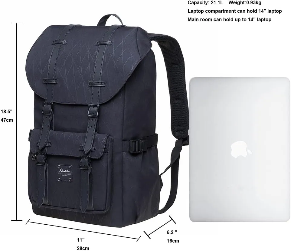 KAUKKO Laptop Travel Backpack Outdoor Casual Rucksack Fits 15.6 Inch Laptop(18-Black)