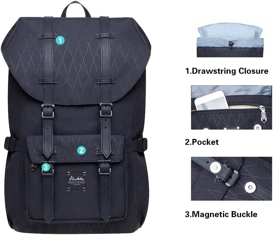 KAUKKO Laptop Travel Backpack Outdoor Casual Rucksack Fits 15.6 Inch Laptop(18-Black)