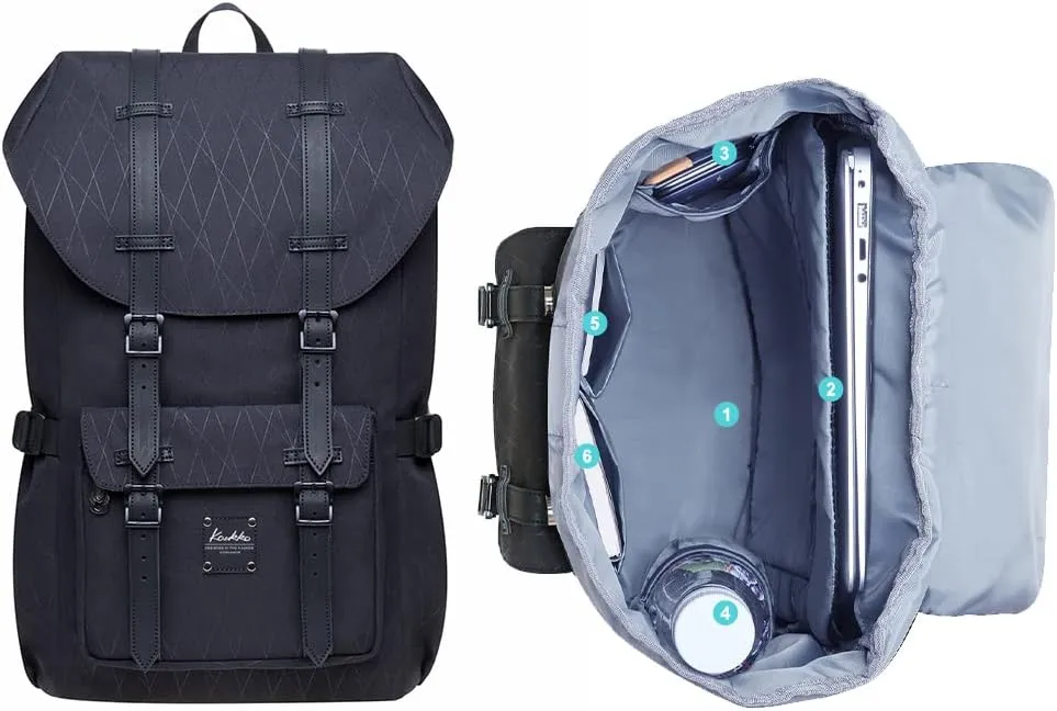 KAUKKO Laptop Travel Backpack Outdoor Casual Rucksack Fits 15.6 Inch Laptop(18-Black)