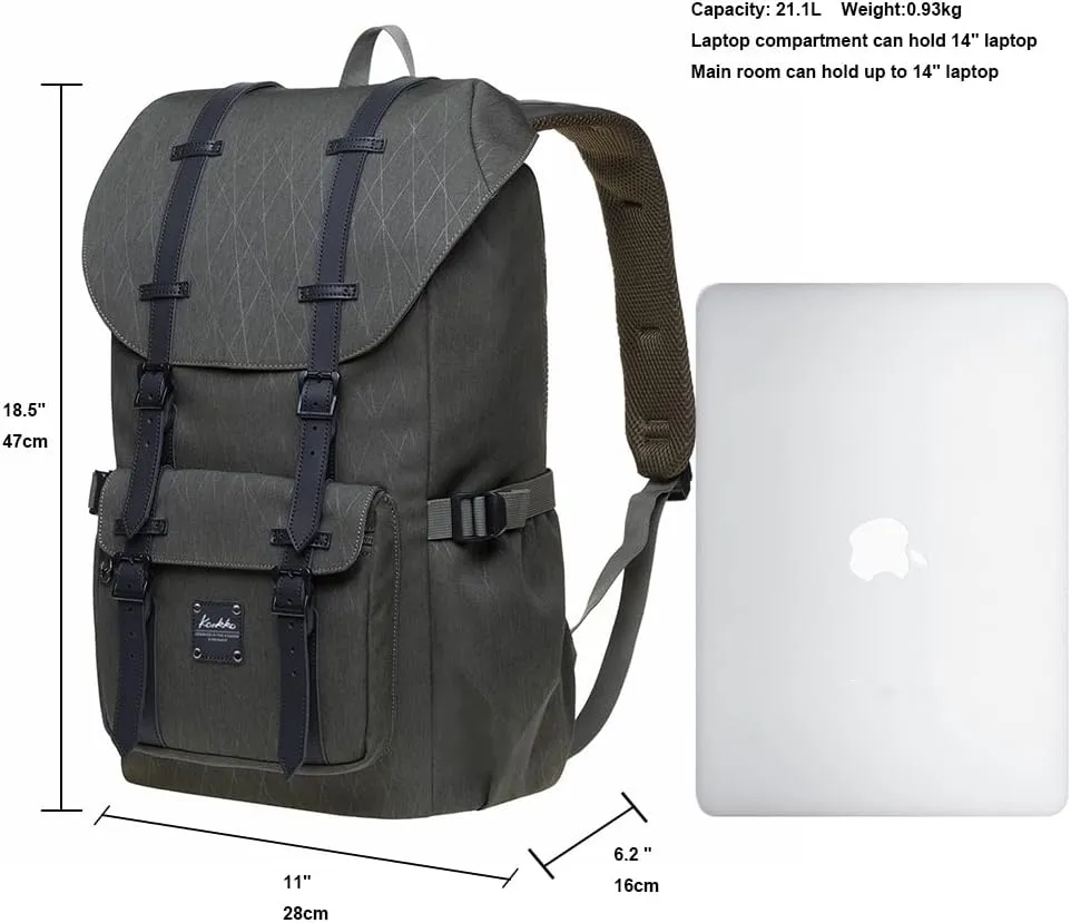 KAUKKO Laptop Travel Backpack Outdoor Rucksack Fits 15.6 Inch Laptop (18-army green)