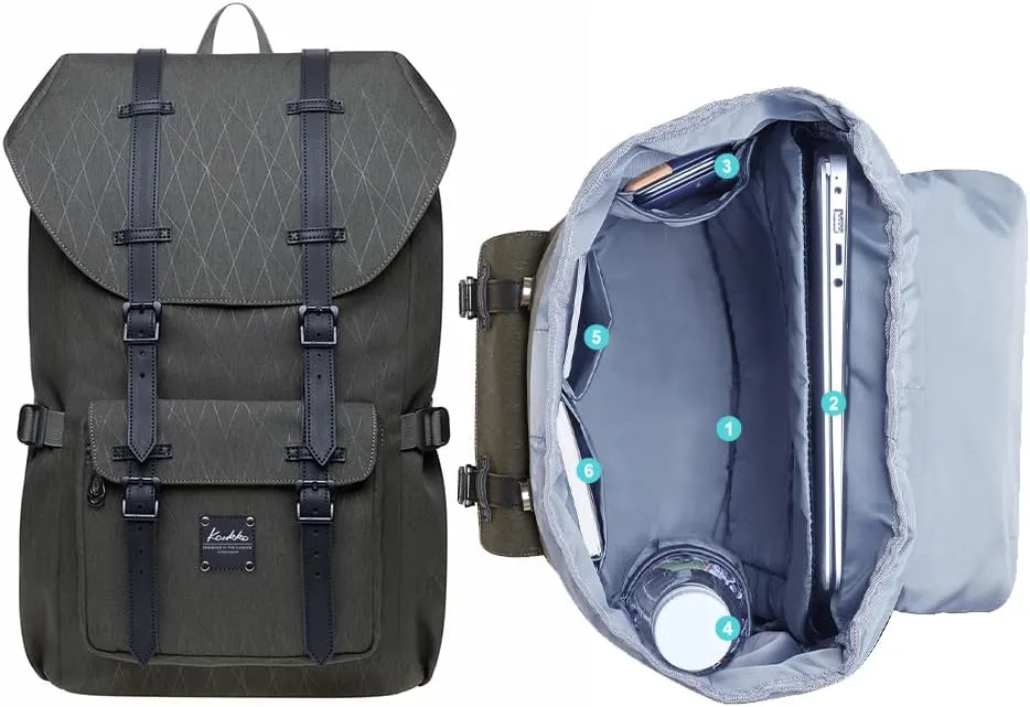 KAUKKO Laptop Travel Backpack Outdoor Rucksack Fits 15.6 Inch Laptop (18-army green)
