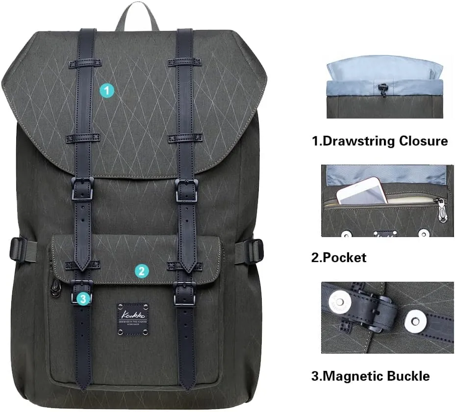 KAUKKO Laptop Travel Backpack Outdoor Rucksack Fits 15.6 Inch Laptop (18-army green)
