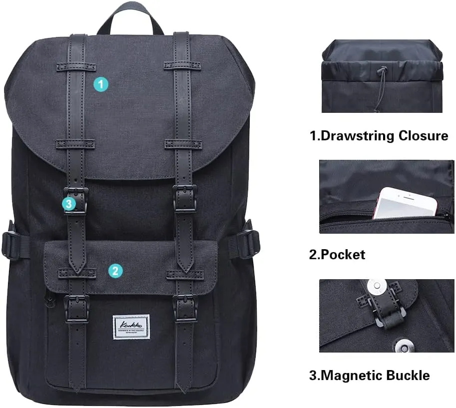 KAUKKO Travel Laptop Backpack, Outdoor Rucksack, Causal backpack Fits 15.6"(Nylon Black)
