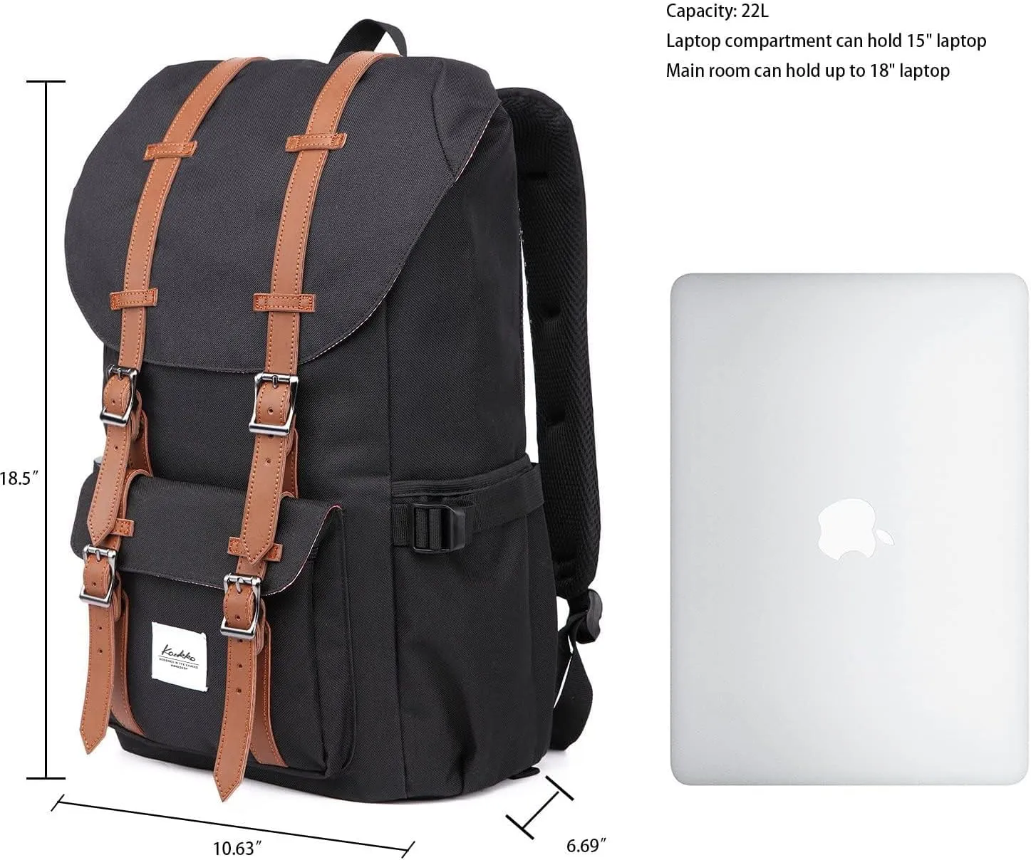 KAUKKO Travel Laptop Backpack Outdoor Rucksack Causal backpack Fits 15.6"(Nylon Black)